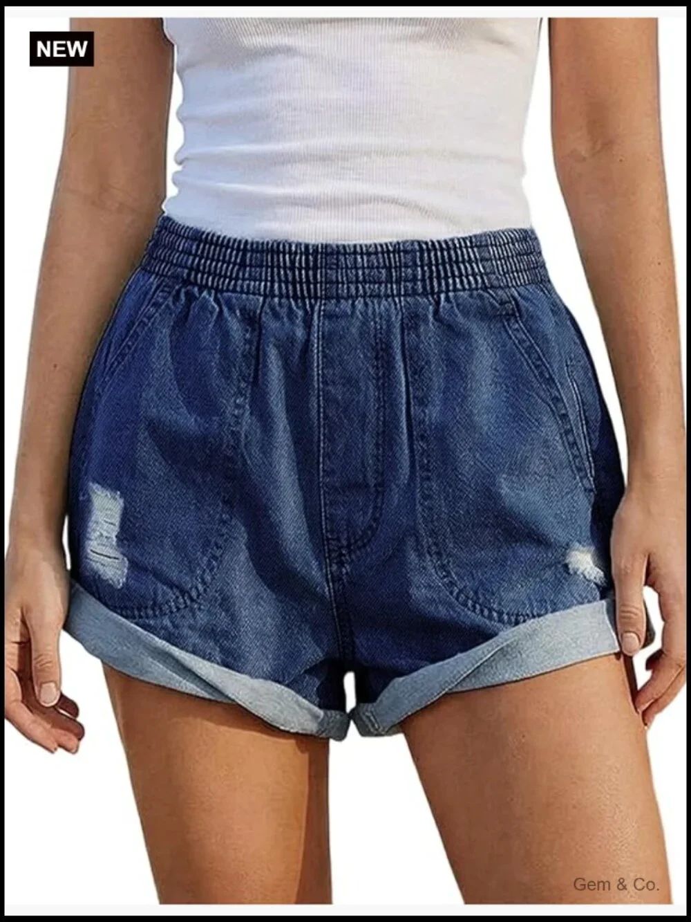 High Waisted Stretchy Denim Jorts Baggy Distressed Ripped Shorts Pockets